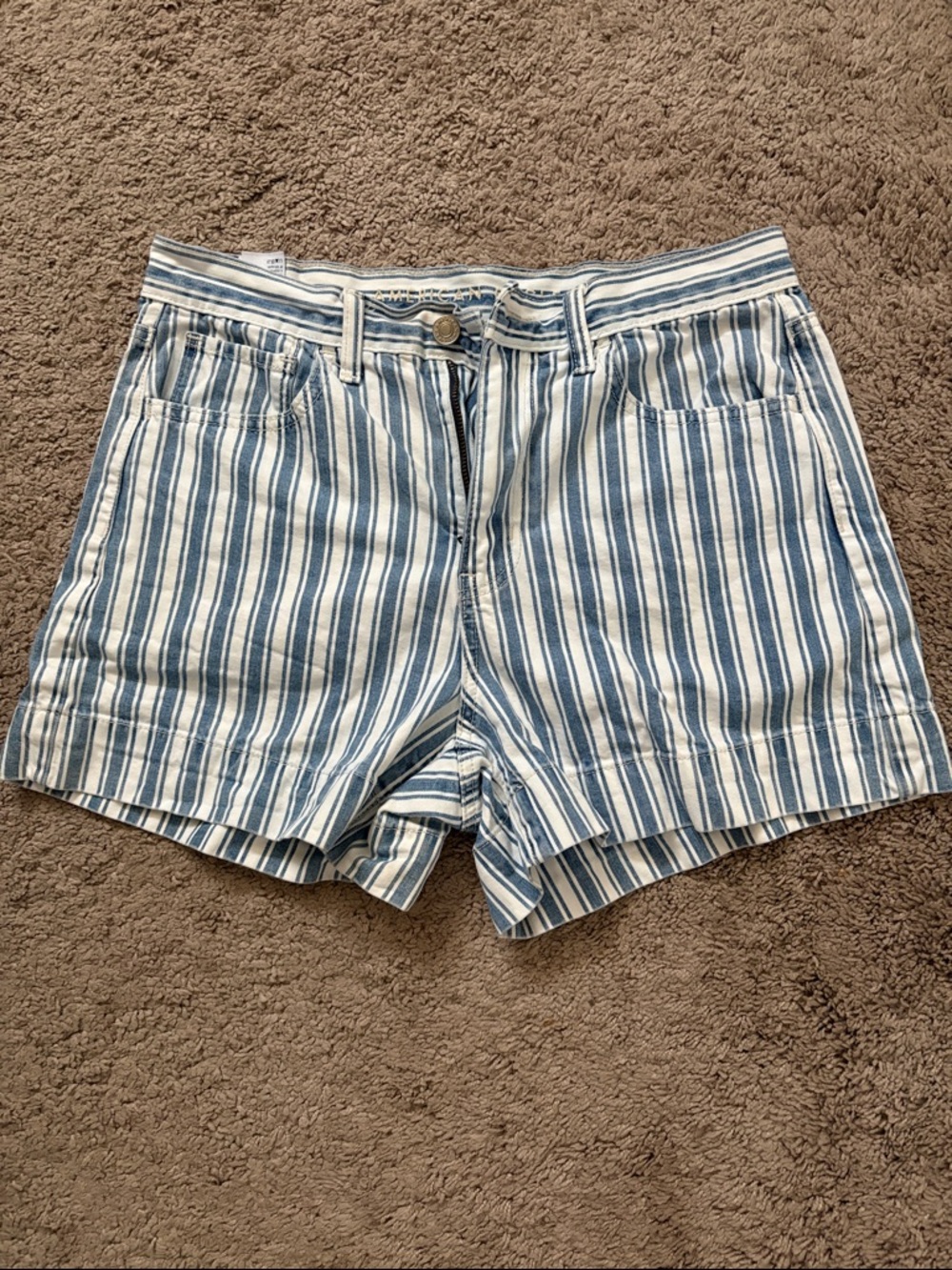 American Eagle Striped Blue and White Women's Jean Shorts size 6
